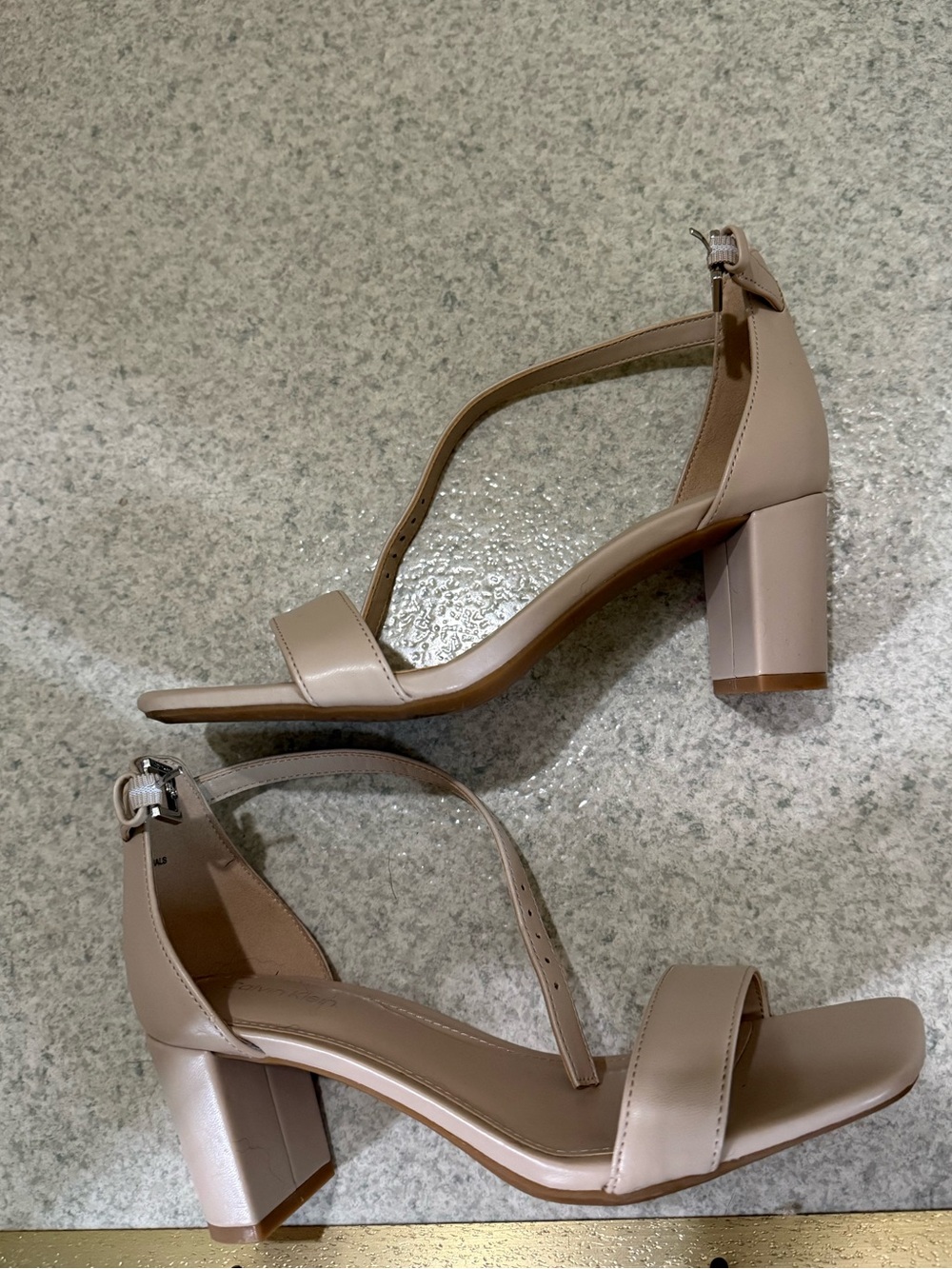 6.5 Calvin Klein Women's Nude Block Heel Sandals - Nude